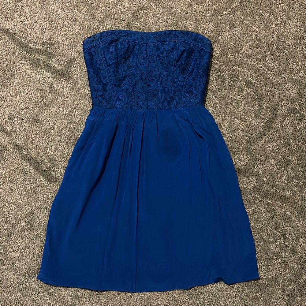 Strapless, royal blue dress